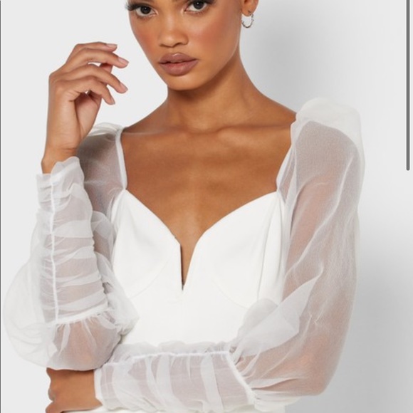 NWT! TOPSHOP white dress with sheer long sleeves - Picture 13 of 14